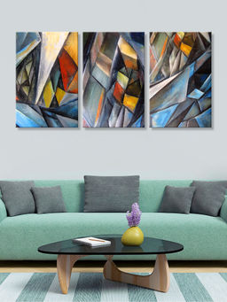 999Store - Cubist Composition In Blue & Orange Multi-Panel Wall Art (Pack of 3)