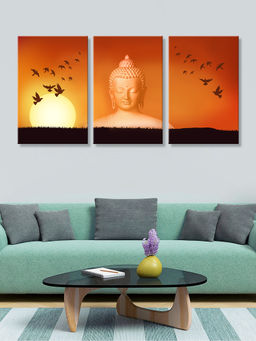 999Store - Buddha Portrait With An Orange Sunset And Flying Birds Multi-Panel Wall Art (Pack of 3)