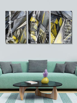 999Store - Metallic Design With Silver & Gold Shards Multi-Panel Wall Art (Pack of 3)