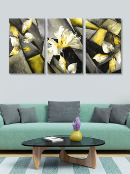 999Store - Lilies Surrounded By & Gold Metallic Leaves Multi-Panel Wall Art (Pack of 3)