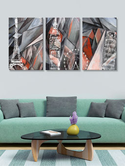 999Store - Grey & Metallic Abstract With Angular Laye Shapes Multi-Panel Wall Art (Pack of 3)