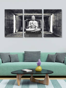 999Store - Buddha Seated Inside A Modern Architectural Corridor Multi-Panel Wall Art (Pack of 3)