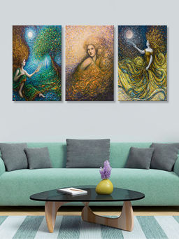 999Store - 3 Devotional Figure Portraits In Rich Gold & Earthy Tones Multi-Panel Wall Art (Pack of 3)