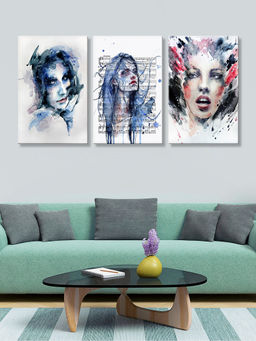 999Store - Expressive Watercolour Female Fashion Portraits Multi-Panel Wall Art (Pack of 3)