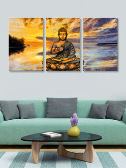 999Store - Meditating Buddha Beside A Warm Sunset Seascape Multi-Panel Wall Art (Pack of 3)