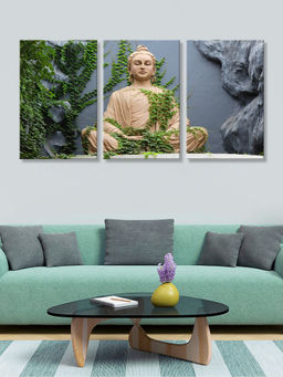 999Store - Meditating Buddha Placed Between & Stone Textures Multi-Panel Wall Art (Pack of 3)