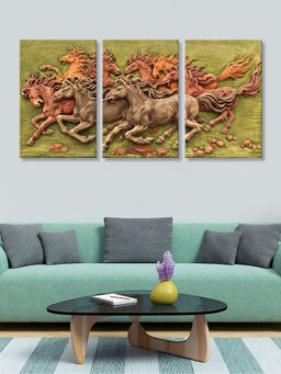 999Store - Dynamic Cavalry Battle Scene In Antique Relief Style Multi-Panel Wall Art (Pack of 3)
