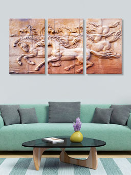 999Store - Terracotta Animal Procession In An Ancient Mural Style Multi-Panel Wall Art (Pack of 3)