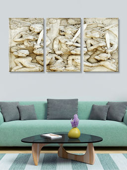 999Store - Stone Mythological Relief With Intricate Figures Multi-Panel Wall Art (Pack of 3)