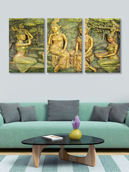 999Store - Buddha Figures Arranged In Decorative Temple Niches Multi-Panel Wall Art (Pack of 3)