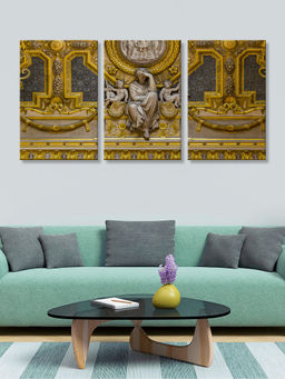 999Store - Ornate Temple Deity Relief With Architectural Detail Multi-Panel Wall Art (Pack of 3)