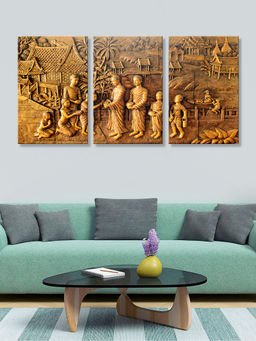999Store - Ancient Royal Court Scene In Warm Brown And Gold Multi-Panel Wall Art (Pack of 3)