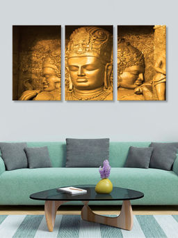 999Store - Buddha Face Surrounded By Temple-Relief Details Multi-Panel Wall Art (Pack of 3)
