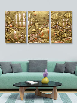 999Store - Ornate Floral And Animal Stone-Relief Composition Multi-Panel Wall Art (Pack of 3)