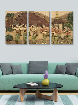 999Store - Traditional Village Harvest Scene In A Countryside Style Multi-Panel Wall Art (Pack of 3)