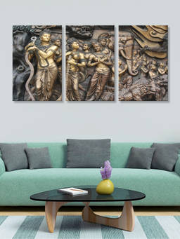 999Store - Lord Ganesha In A Dramatic Dark Mythological Relief Multi-Panel Wall Art (Pack of 3)