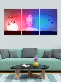 999Store - Buddha Silhouette Glowing In & With Flying Birds Multi-Panel Wall Art (Pack of 3)