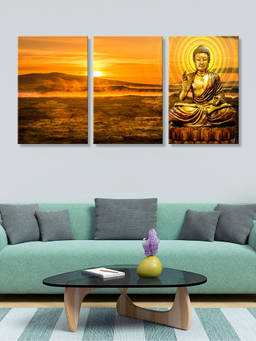 999Store - Buddha Beside A Warm Panoramic Sunset Landscape Multi-Panel Wall Art (Pack of 3)