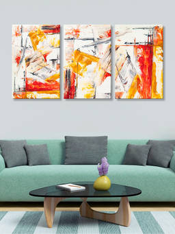 999Store - Orange, Red And Abstract Brush-Stroke Composition Multi-Panel Wall Art (Pack of 3)