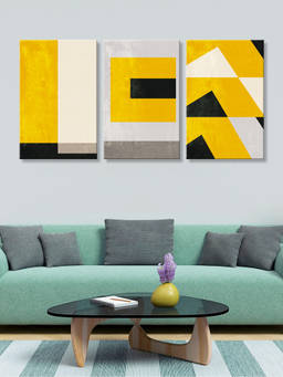 999Store - Bold Mustard, Black And White Geometric Design Multi-Panel Wall Art (Pack of 3)