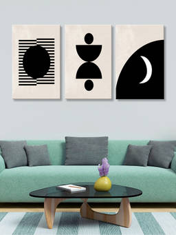999Store - & Geometric Design With Moon & Circle Motifs Multi-Panel Wall Art (Pack of 3)