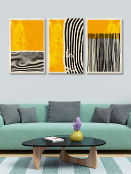 999Store - Mustard And With Bold Linear Textures Multi-Panel Wall Art (Pack of 3)