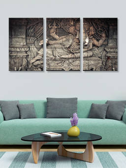 999Store - Dark Ancient Temple Carving With A Central Sacred Figure Multi-Panel Wall Art (Pack of 3)
