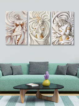 999Store - Elegant Ornate Deity Sculpture With Flowing Decorative Multi-Panel Wall Art (Pack of 3)