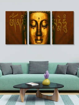 999Store - Buddha Face With Decorative Om-Style Script Multi-Panel Wall Art (Pack of 3)