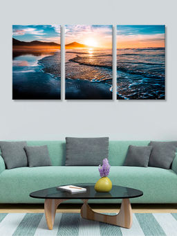 999Store - Rocky Coastal Sunset With Glowing Light Across The Water Multi-Panel Wall Art (Pack of 3)