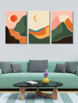 999Store - Minimalist Mountain Landscapes With Sun & Moon In & Multi-Panel Wall Art (Pack of 3)