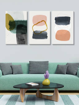 999Store - Minimalist Organic Shapes In Sage Green Peach & Charcoal Multi-Panel Wall Art (Pack of 3)