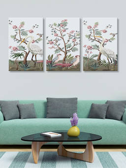 999Store - Birds And Flowering Branches In A Soft Pastel Palette Multi-Panel Wall Art (Pack of 3)