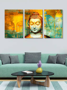 999Store - And Gold Buddha Portrait With Painterly Texture Multi-Panel Wall Art (Pack of 3)