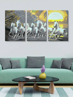 999Store - White Horses Running Beneath A Glowing Sunrise Multi-Panel Wall Art (Pack of 3)