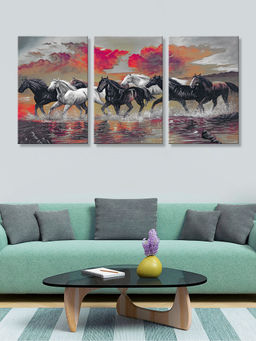 999Store - Black Horses Racing Under A Red And Grey Sunset Sky Multi-Panel Wall Art (Pack of 3)