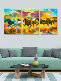 999Store - Horses Running Through A Bright Colourful Landscape Multi-Panel Wall Art (Pack of 3)