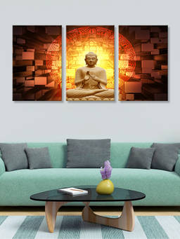 999Store - Buddha Seated Against A Brick Wall With A Radiant Sunset Multi-Panel Wall Art (Pack of 3)