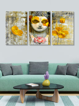 999Store - Buddha Face With A Flower & Soft Artistic Texture Multi-Panel Wall Art (Pack of 3)