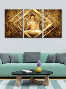 999Store - Buddha Portrait Framed By Modern Gold Geometric Forms Multi-Panel Wall Art (Pack of 3)