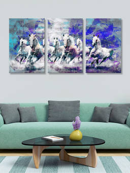 999Store - Running Horses In Dramatic Purple And Blue Tones Multi-Panel Wall Art (Pack of 3)
