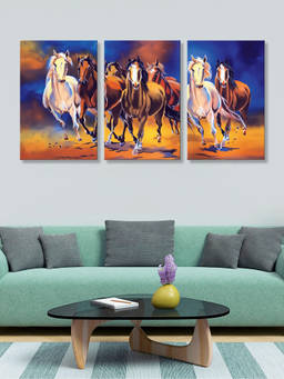 999Store - Galloping Horses Under A Glowing Orange Desert Sunset Multi-Panel Wall Art (Pack of 3)