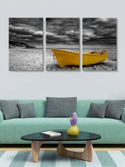 999Store - Bright Boat On A Dramatic Monochrome Lake Multi-Panel Wall Art (Pack of 3)