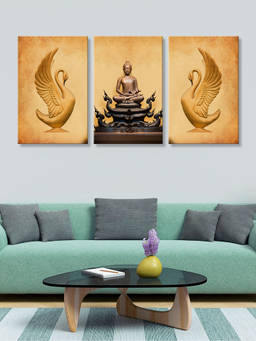 999Store - Buddha With Elegant Decorative Leaf Motifs Multi-Panel Wall Art (Pack of 3)