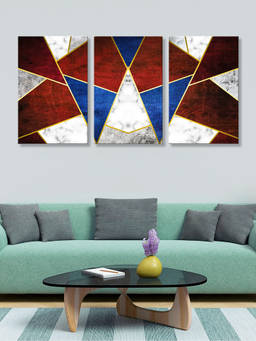 999Store - Brown Red & Gold Geometric Triangle Composition Multi-Panel Wall Art (Pack of 3)