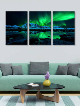 999Store - Green Aurora Lights Over A Dark Rocky Night Landscape Multi-Panel Wall Art (Pack of 3)
