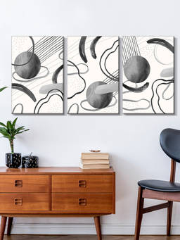 999Store - Monochrome Circles Combined With Flowing Curved Lines Multi-Panel Wall Art (Pack of 3)