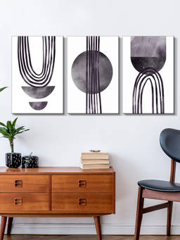 999Store - Minimalist Black Arches, Circles And Vertical Forms Multi-Panel Wall Art (Pack of 3)