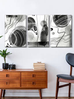 999Store - Monochrome Mixing Geometric And Organic Shapes Multi-Panel Wall Art (Pack of 3)