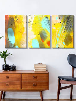 999Store - Bright And Turquoise With Organic Painted Forms Multi-Panel Wall Art (Pack of 3)